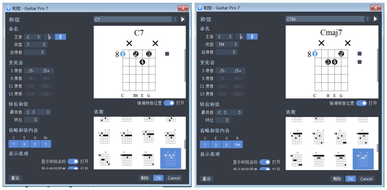 1735模式下C7和弦及Cmaj7和弦