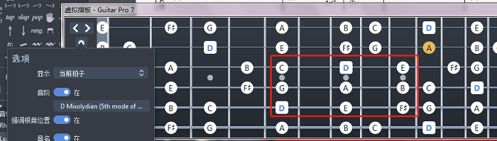 A Mixolydian 音阶示意图