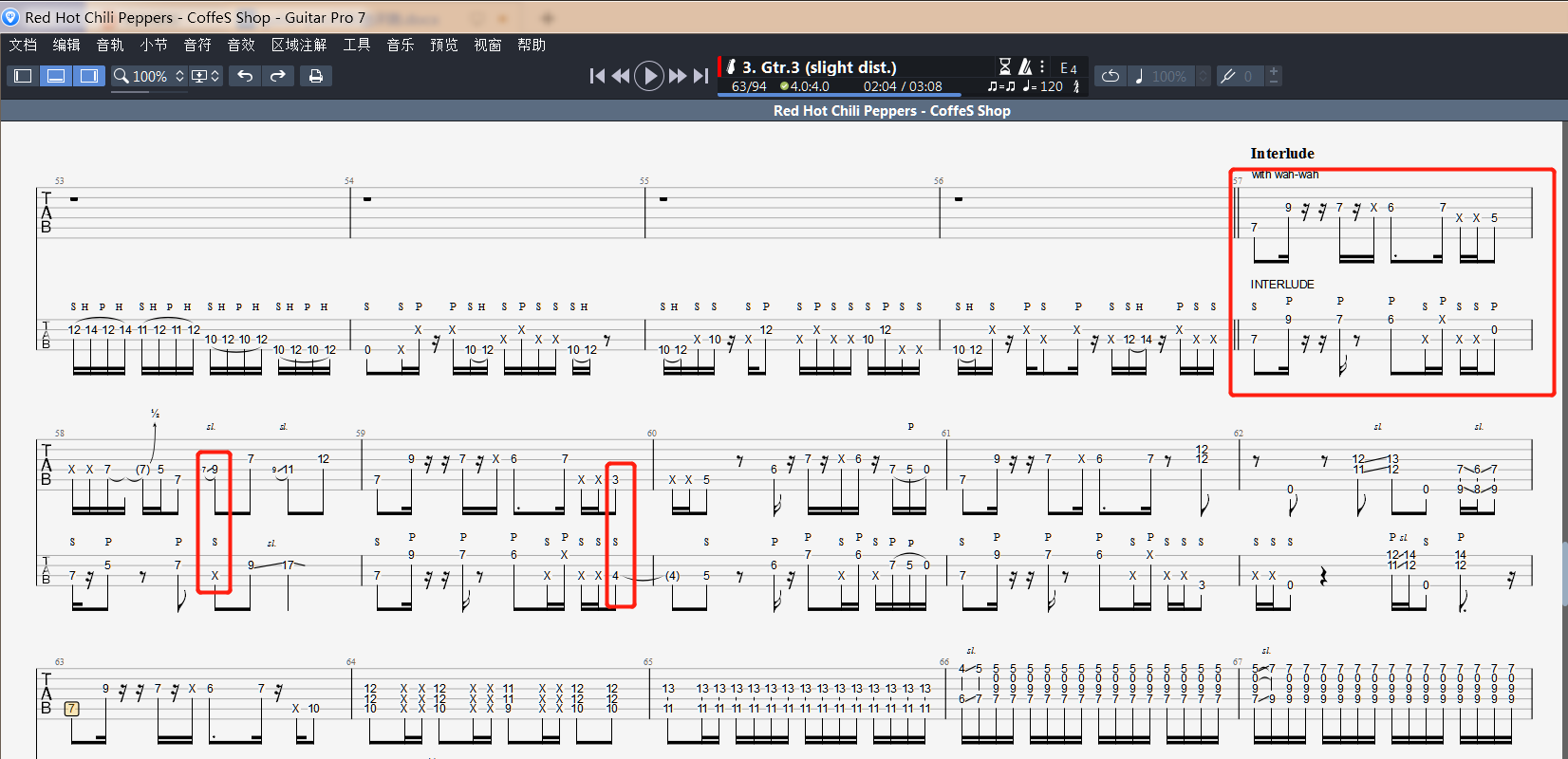 《coffee shop》吉他谱与贝斯谱并列对照