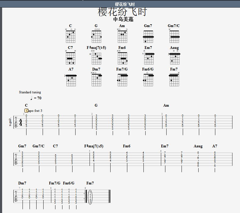 《樱花纷飞时》主歌tab谱