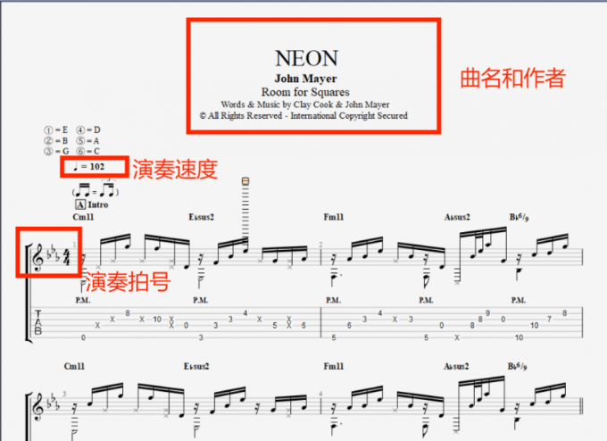 标准吉他六线谱